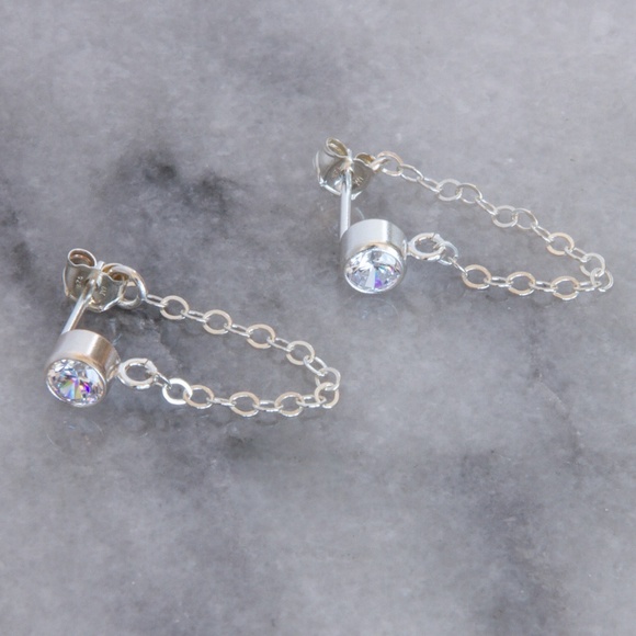 Sterling Silver Front to Back Silver Stud Earrings - Picture 2 of 4